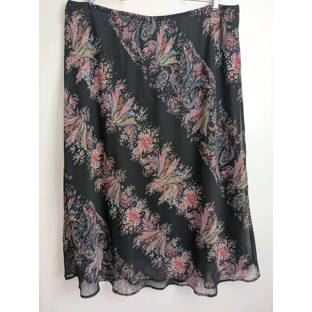 Dress Barn Plus Sz Black Floral Skirt Flowy Chiffon Pull On Elastic Waist 22W